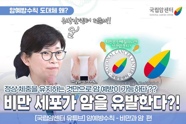 [국립암센터 유튜브]암예방수칙-비만과 암 편, 암예방수칙 도대체 왜? 유방암센터 전문의!! 치킨은 단백질이니깐 상관없겠지? 정상 체중을 유지하는 것만으로도 암예방이 가능하다? 비만 세포가 암을 유발한다?!