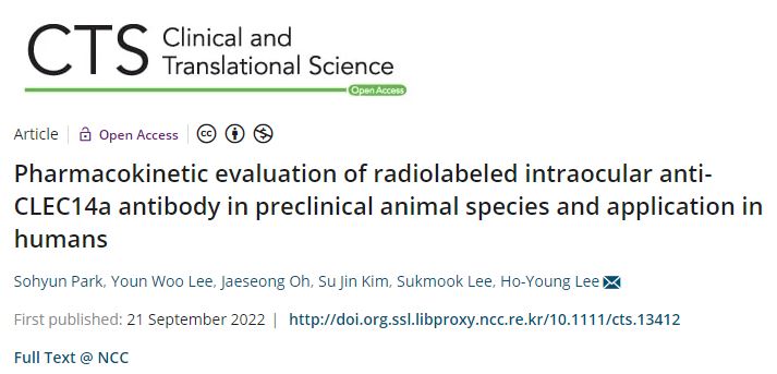 Pharmacokinetic evaluation of radiolabeled intraocular anti-CLEC14a antibody in preclinical animal species and application in humans
